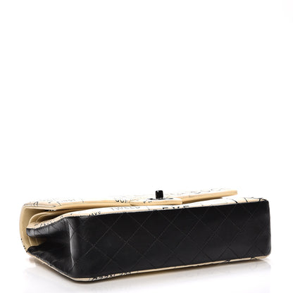 Chanel Lambskin Hand Painted Medium Double Flap Ecru Black 4 of 7