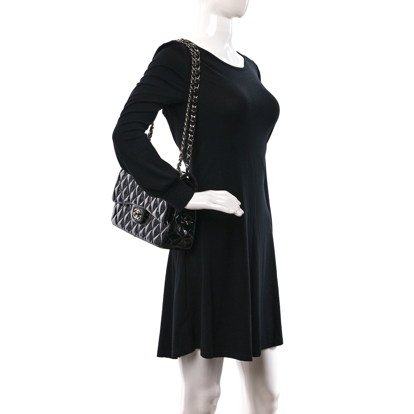 Patent Quilted Jumbo Double Flap Black