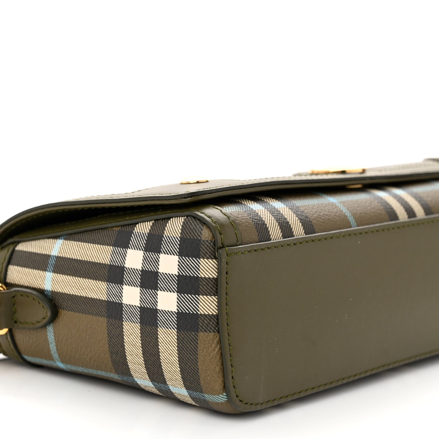 Burberry Coated Canvas Calfskin Vintage Check Note Top Handle Shoulder Bag Olive Green 9 of 10