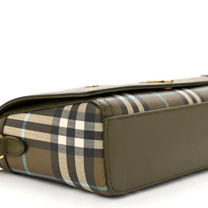 Burberry Coated Canvas Calfskin Vintage Check Note Top Handle Shoulder Bag Olive Green 9 of 10