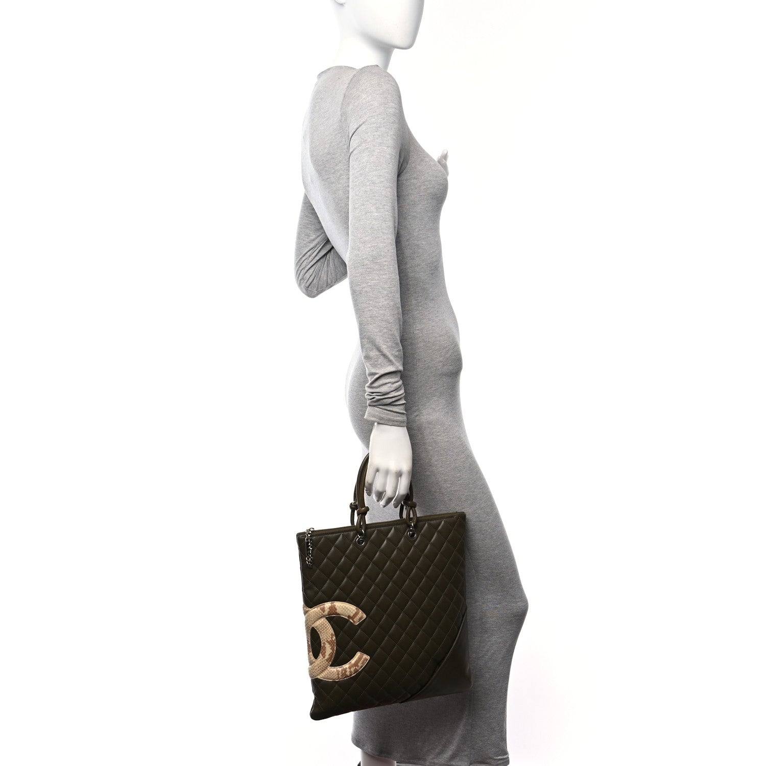 Chanel Calfskin Python Quilted Cambon Flat Tote Khaki 2 of 10