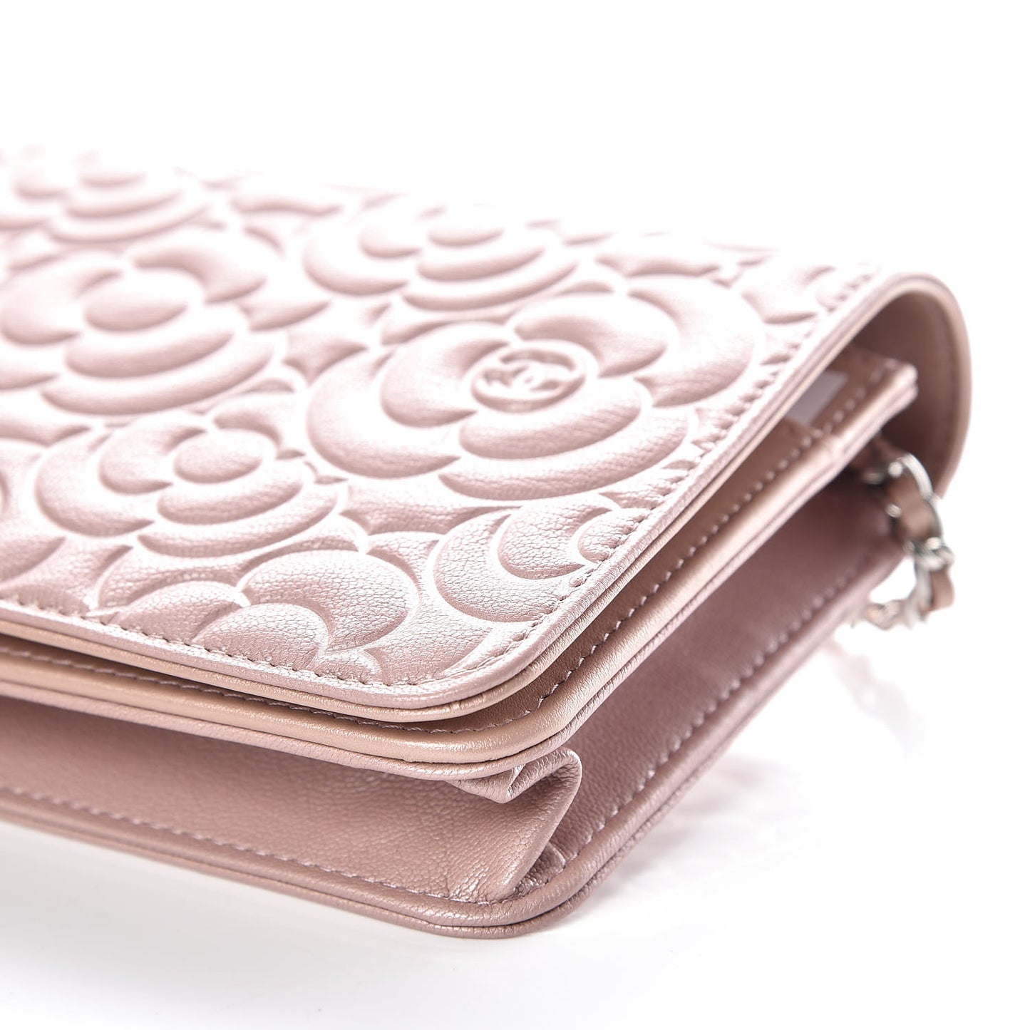 Goatskin Camellia Embossed Wallet On Chain WOC Light Pink