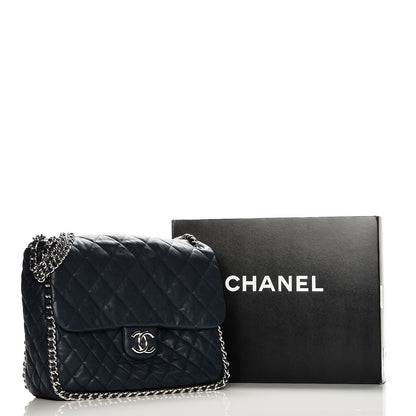Chanel Washed Lambskin Quilted Chain Around Maxi Flap Dark Navy Blue 8 of 8