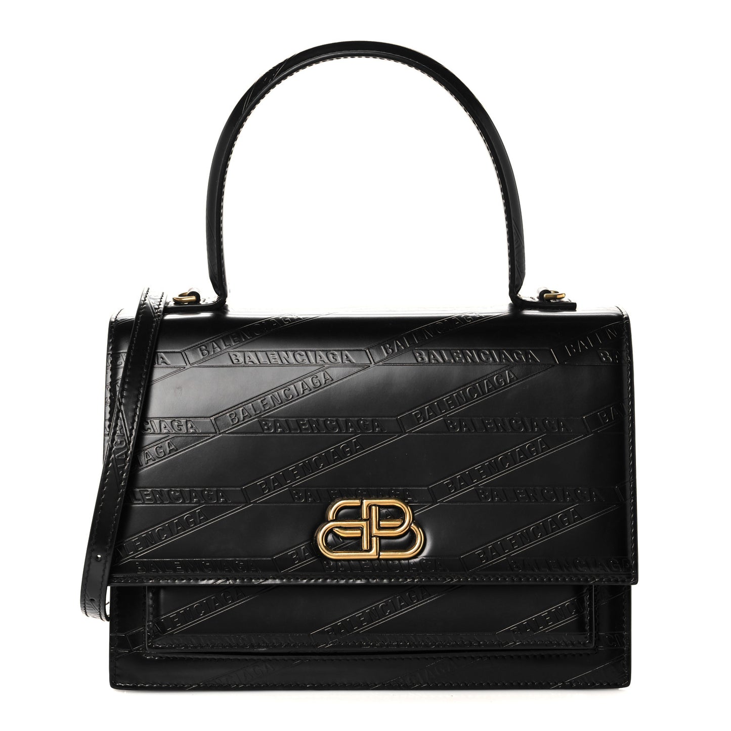 Calfskin Losange Monogram Embossed Medium Sharp Top Handle Bag Black