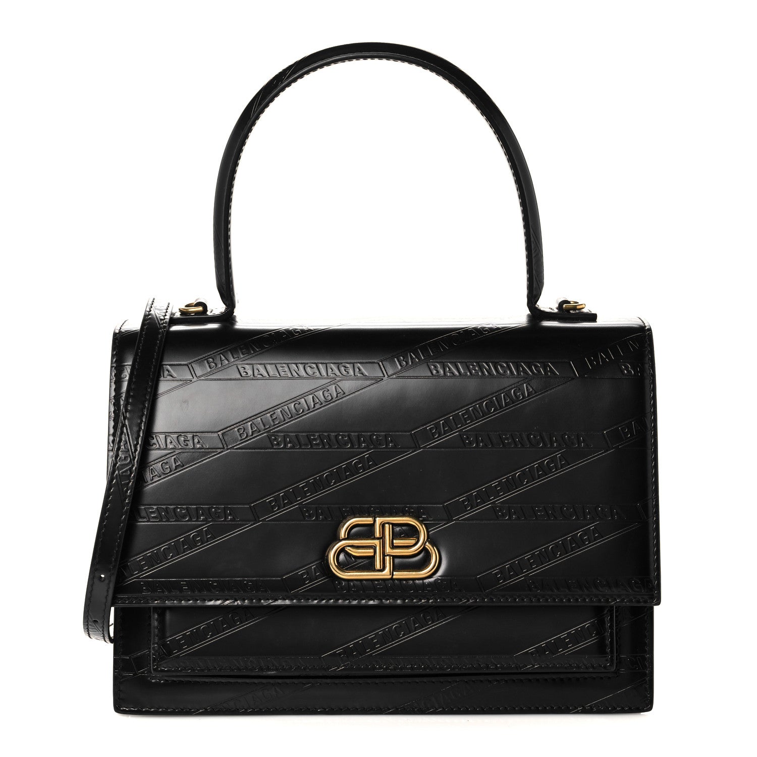 Balenciaga Calfskin Losange Monogram Embossed Medium Sharp Top Handle Bag Black 1 of 11