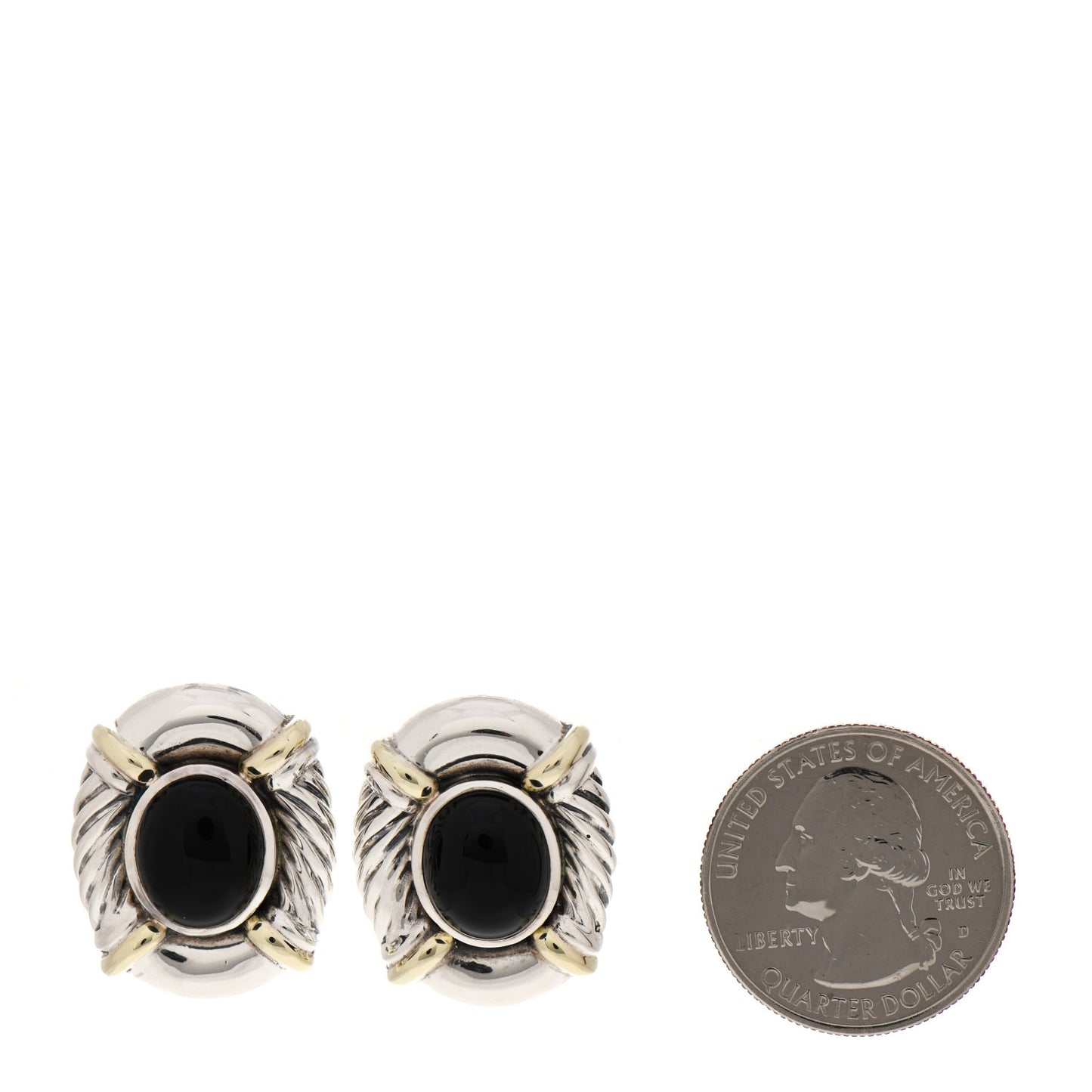 DAVID YURMAN Sterling Silver 14K Yellow Gold Black Onyx Oval Earrings
