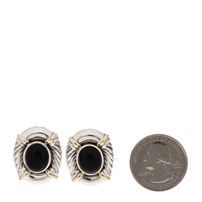 Cartier DAVID YURMAN Sterling Silver 14K Yellow Gold Black Onyx Oval Earrings 2 of 6