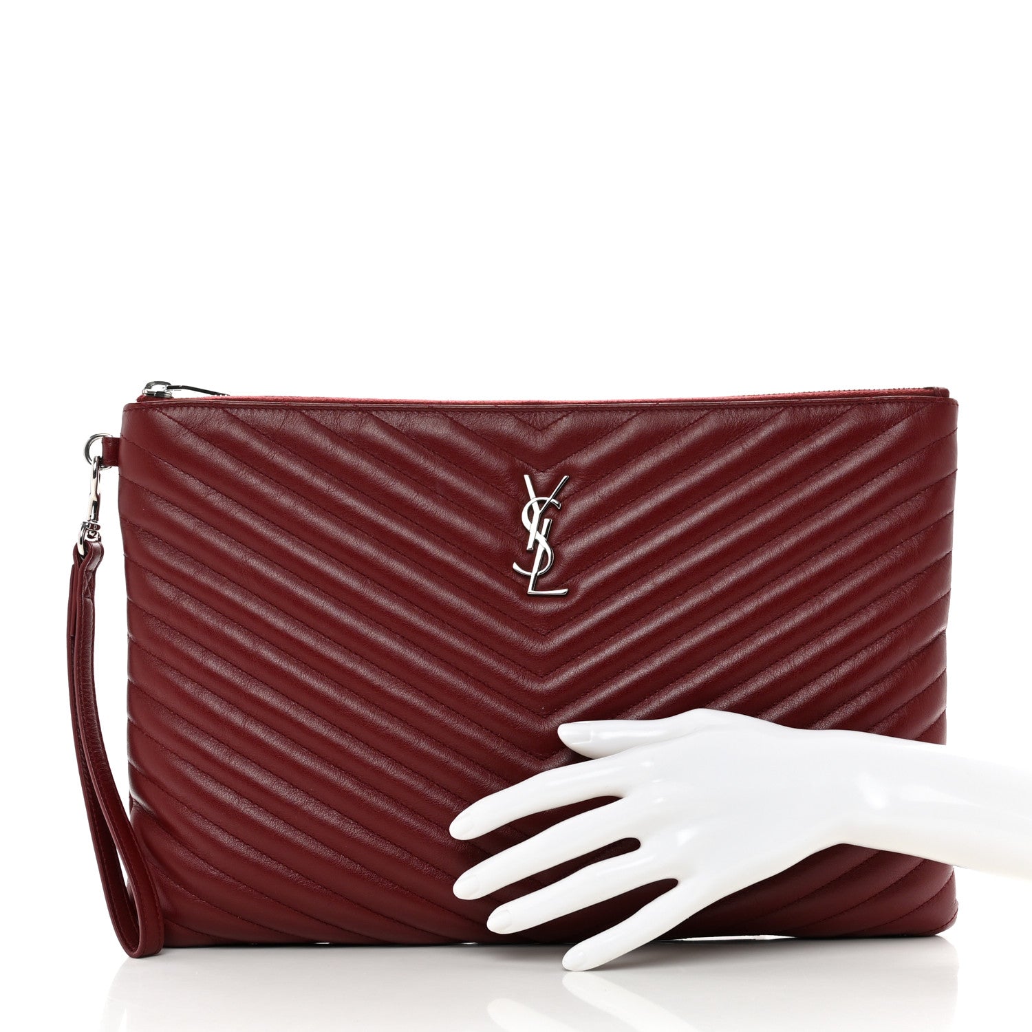 Saint Laurent Calfskin Matelasse Chevron Monogram Document Holder Rouge Legion 2 of 9