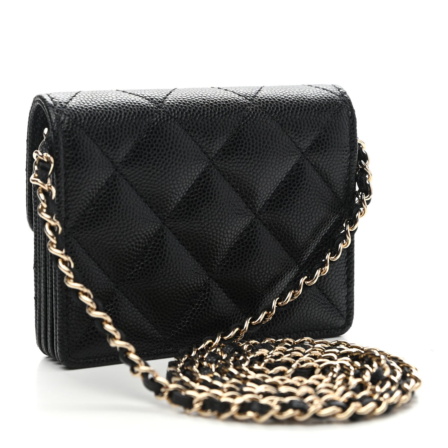 Caviar Quilted Flap Card Holder On Chain Black