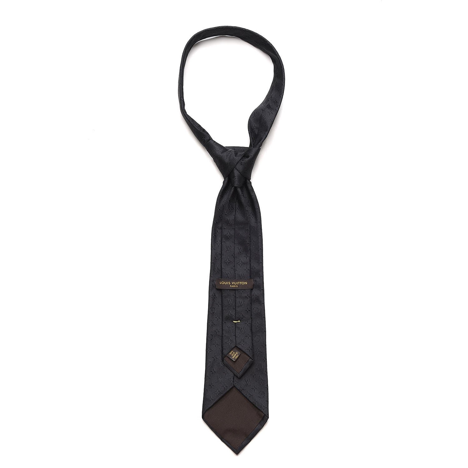 Louis Vuitton Mens Silk Monogram Relief Neck Tie Black 4 of 4