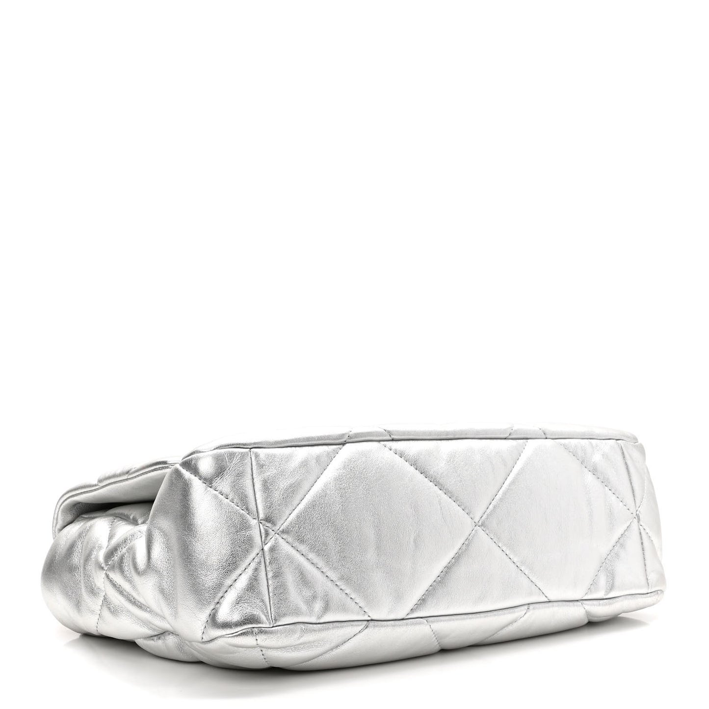 Metallic Goatskin Quilted Large Chanel 19 Flap Silver