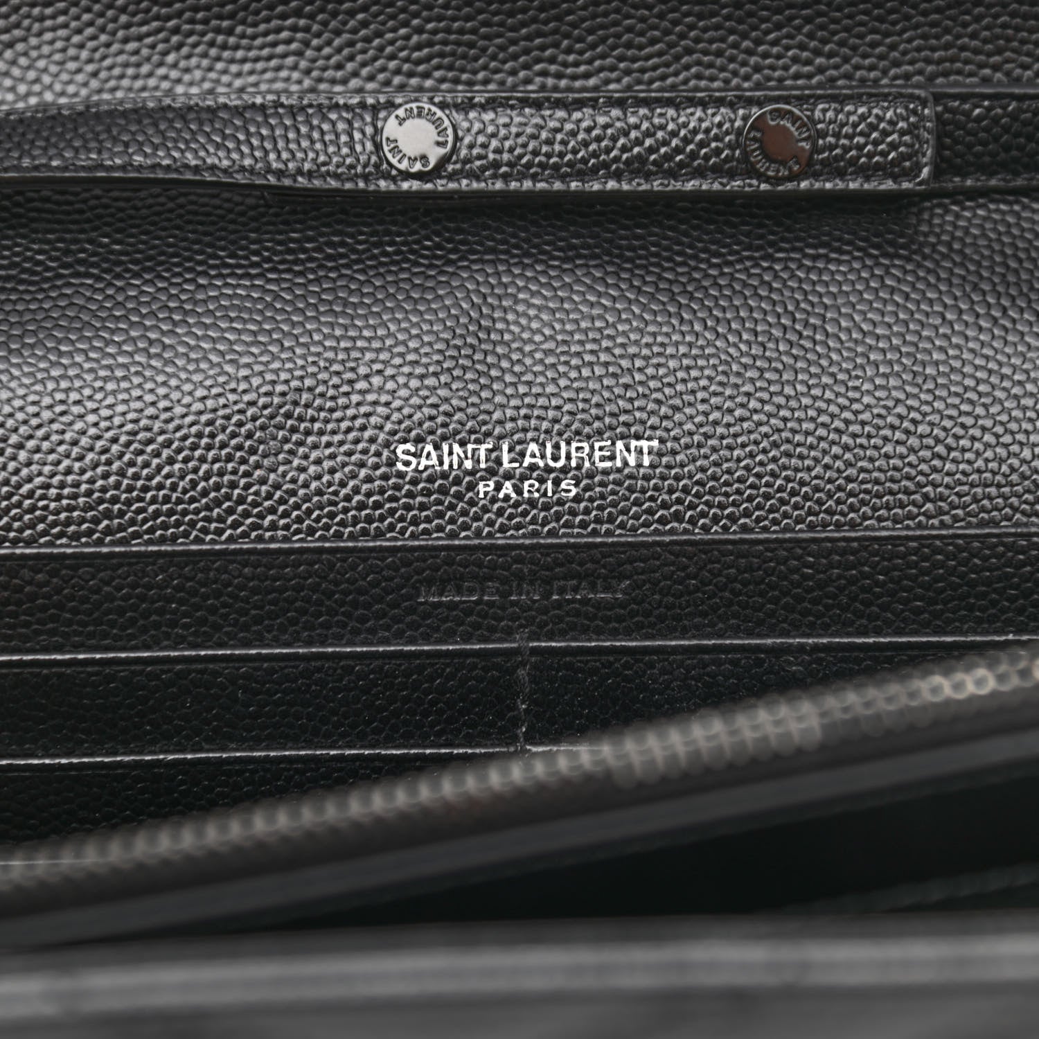 Saint Laurent Grain De Poudre Matelasse Chevron Monogram Chain Wallet Black 6 of 9