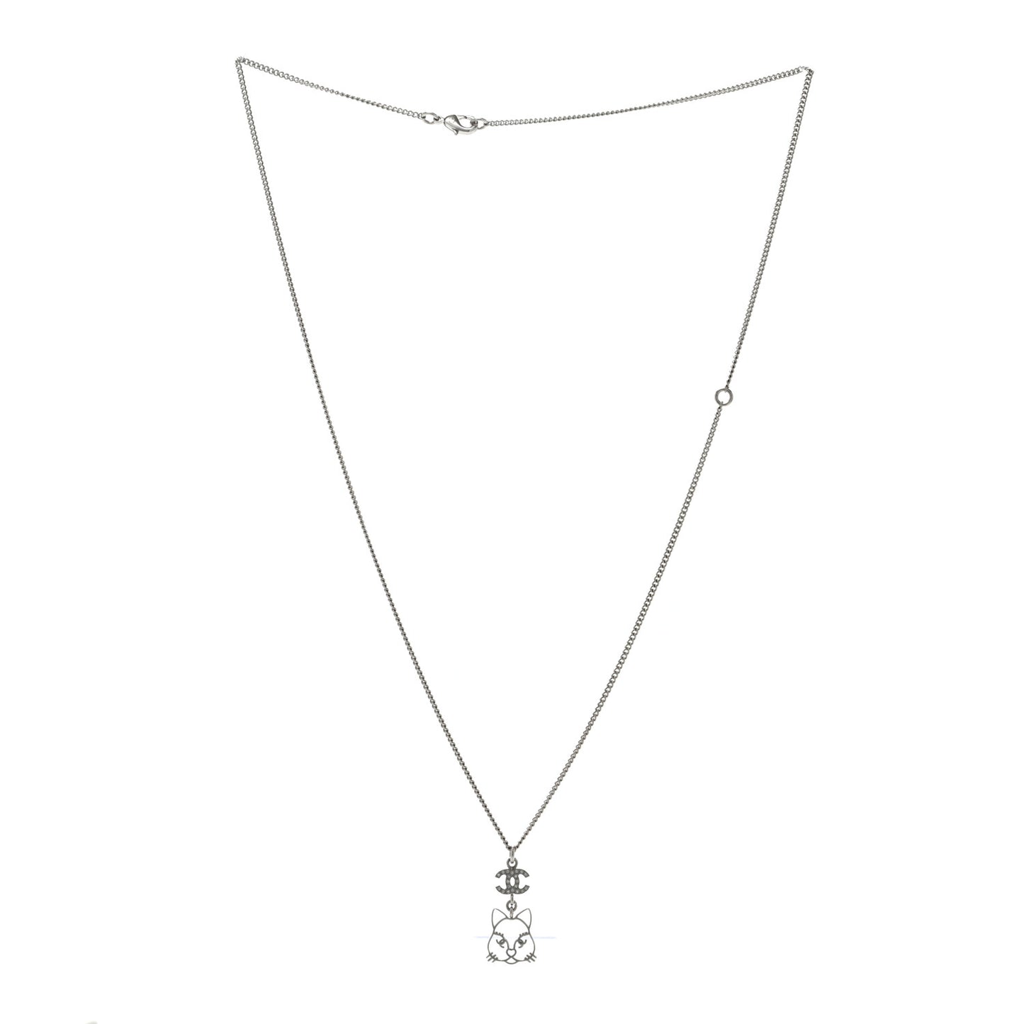 Crystal Emoji Choupette Cat Pendant Necklace Silver