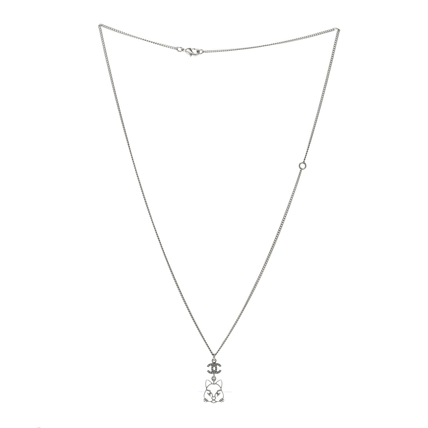 Chanel Crystal Emoji Choupette Cat Pendant Necklace Silver 3 of 4