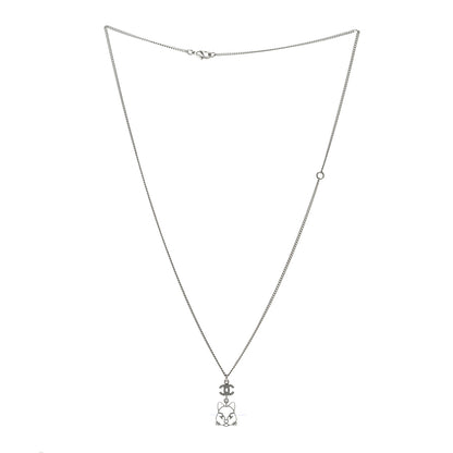 Chanel Crystal Emoji Choupette Cat Pendant Necklace Silver 3 of 4