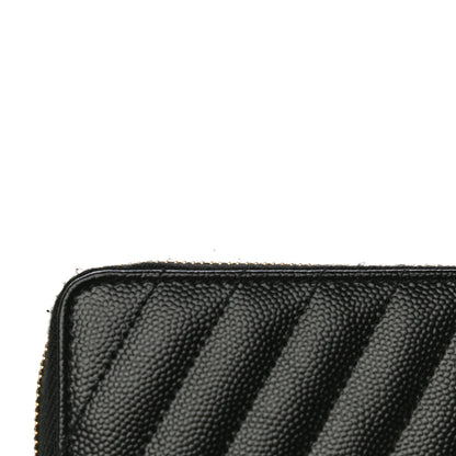 Saint Laurent Grain De Poudre Matelasse Chevron Monogram Compact Zip Around Wallet Black 18 of 21