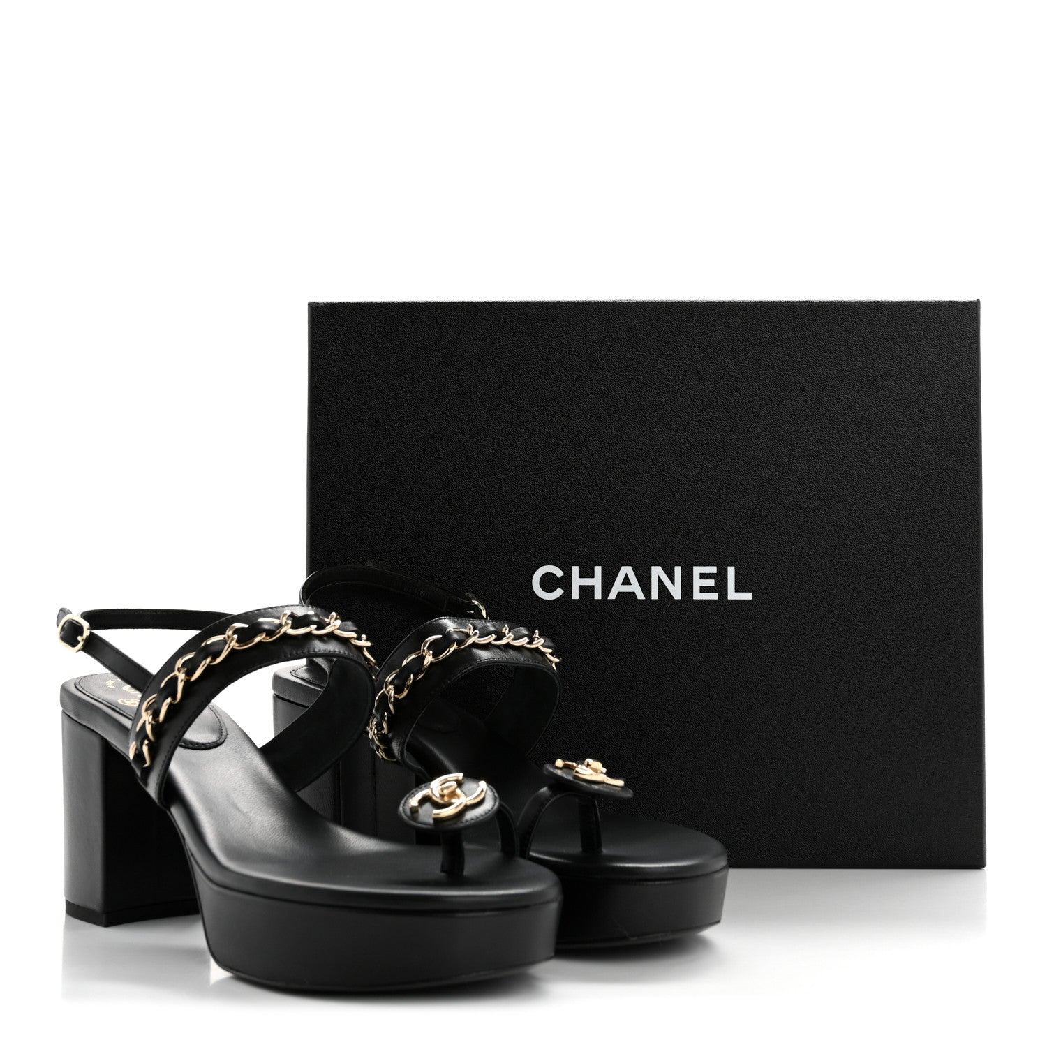 Chanel Lambskin Chain Platform Sandals 40 Black 10 of 10