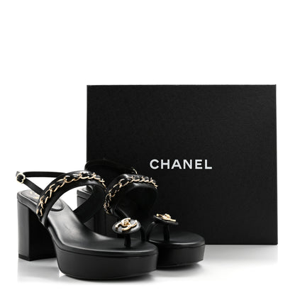 Chanel Lambskin Chain Platform Sandals 40 Black 10 of 10