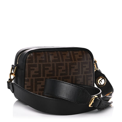 Fendi Glazed Fabric Vitello Century F is Fendi FF 1974 Stamp Patch Camera Case Mogano Panna Black 3 of 10