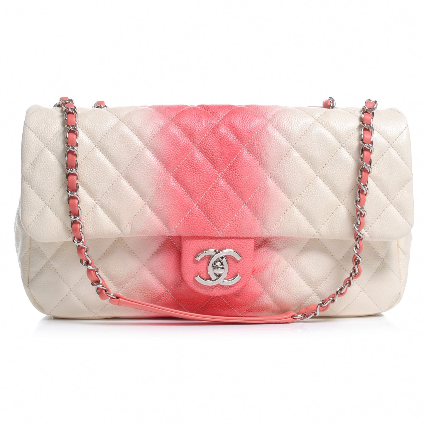 Caviar Quilted Ombre Jumbo Single Flap White Rose Pink