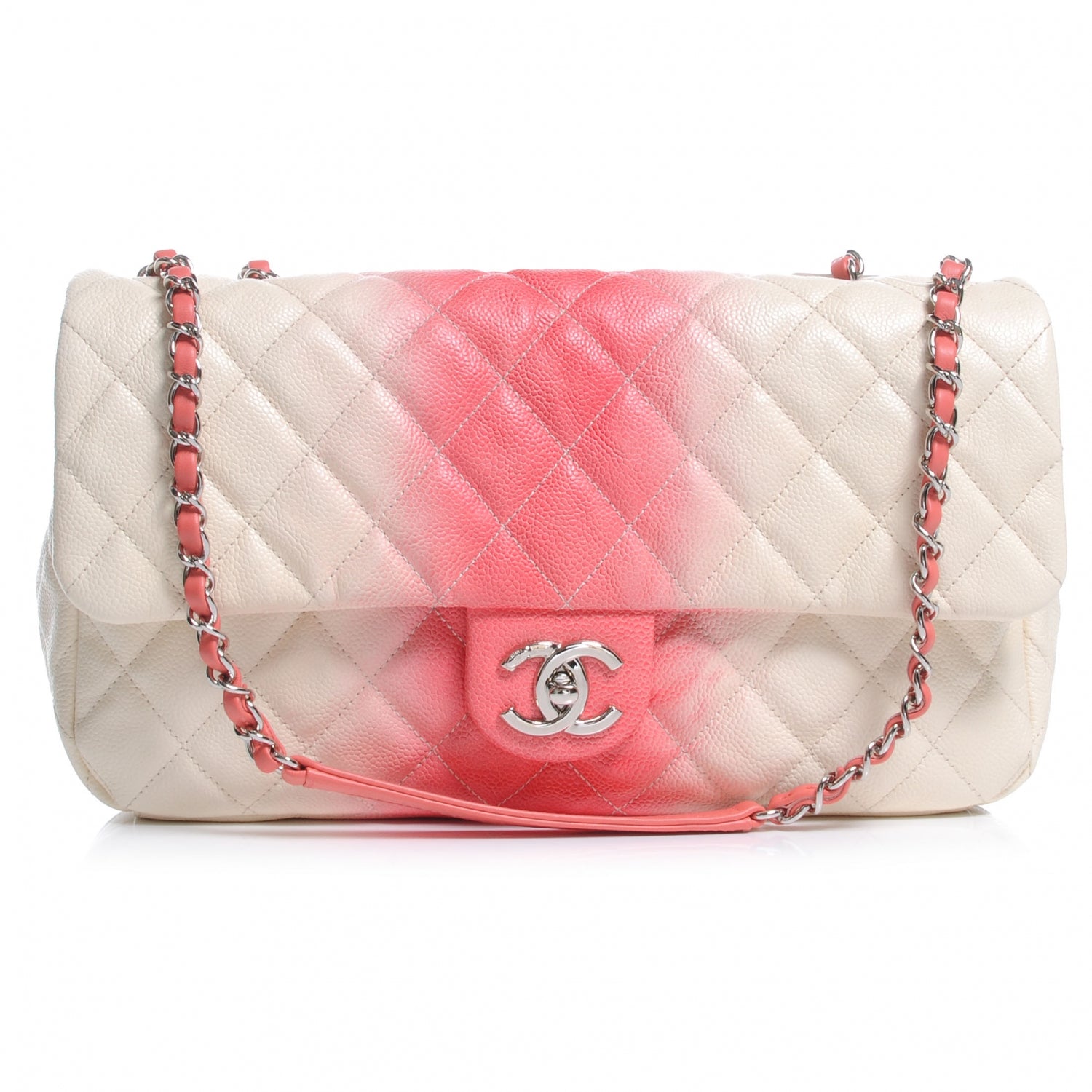 Chanel Caviar Quilted Ombre Jumbo Single Flap White Rose Pink 1 of 9