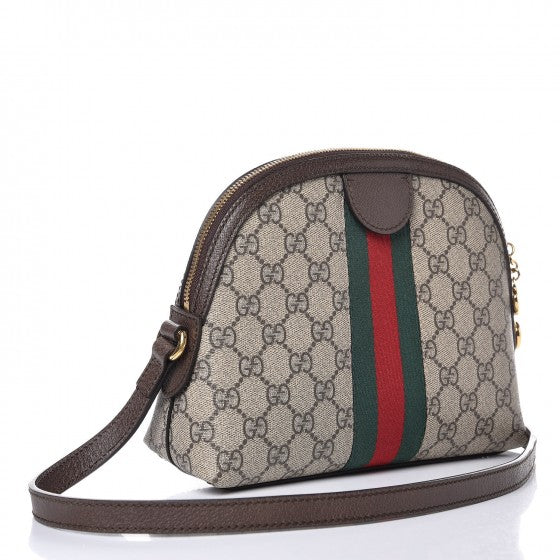 Gucci GG Supreme Monogram Textured Dollar Calfskin Web Small Ophidia Dome Shoulder Bag Beige Ebony New Acero 3 of 8