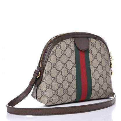 Gucci GG Supreme Monogram Textured Dollar Calfskin Web Small Ophidia Dome Shoulder Bag Beige Ebony New Acero 3 of 8