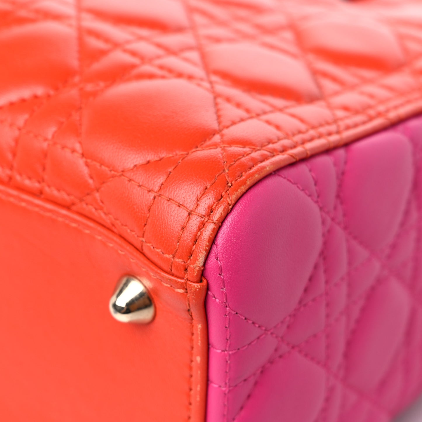 Lambskin Cannage Large Bi-Color Lady Dior Orange Fuchsia