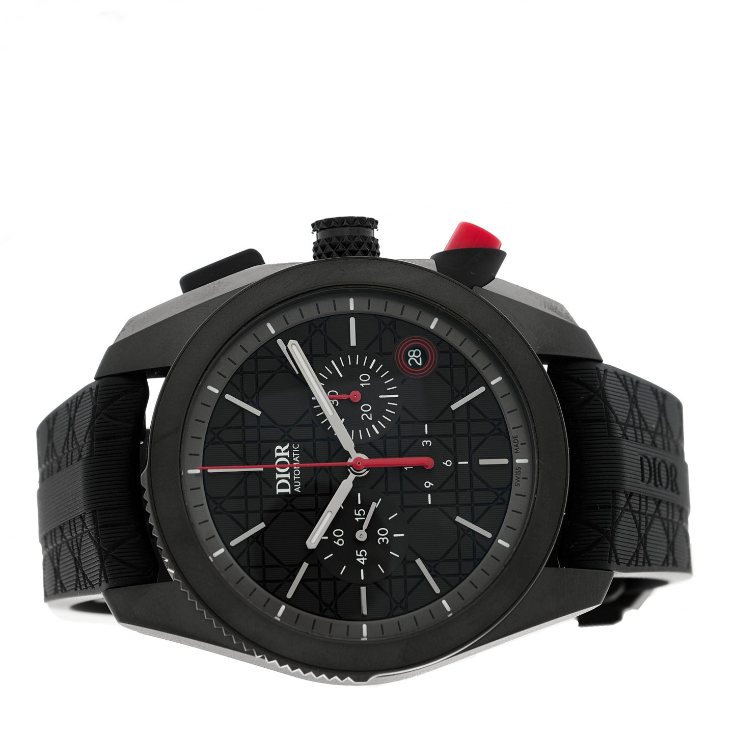 DLC Stainless Steel Rubber 41mm Chiffre Rouge Chronograph Automatic Watch Black