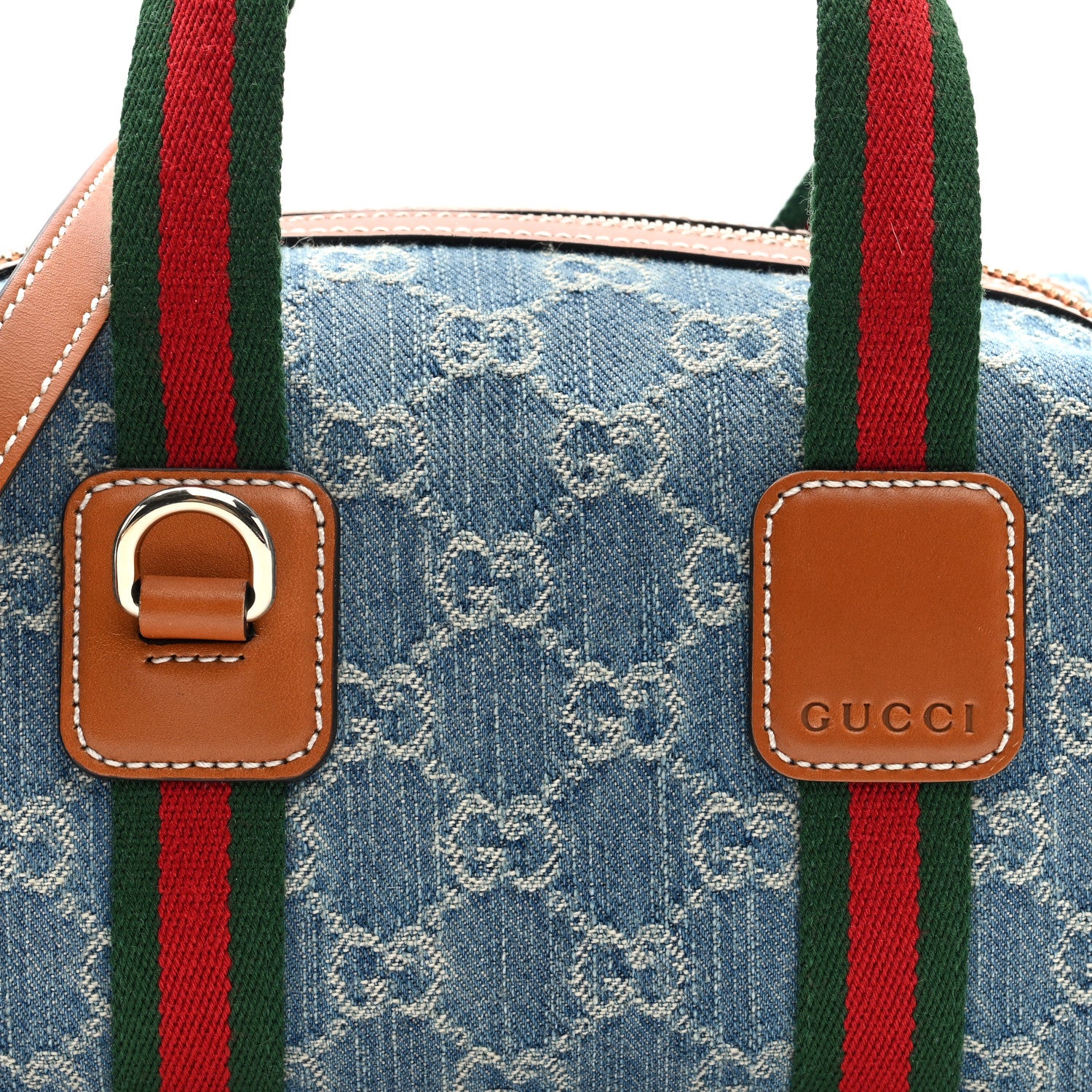 Gucci GG Denim Calfskin Web Mini GG Top Handle Bag Light Blue White 7 of 9