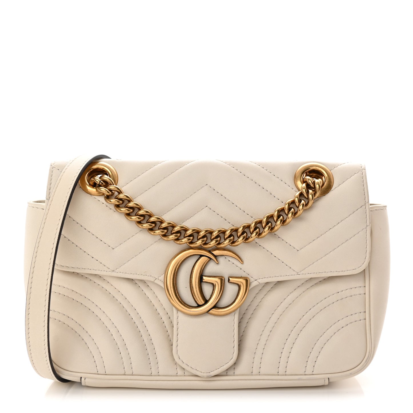 Calfskin Matelasse Mini GG Marmont Shoulder Bag White