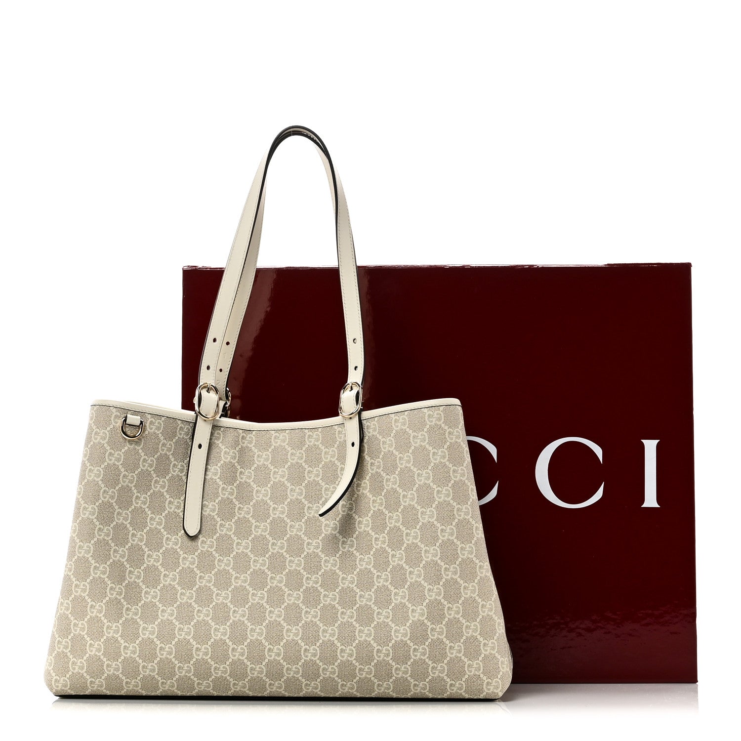 Gucci GG Supreme Monogram Emblem Large Tote Bag  Mystic White Oatmeal 11 of 11