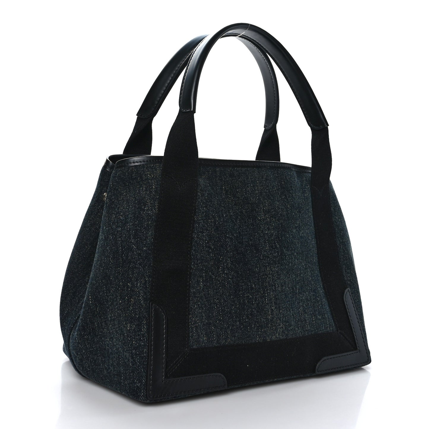 Denim Fabric Satin Calfskin S Navy Cabas Washed Black