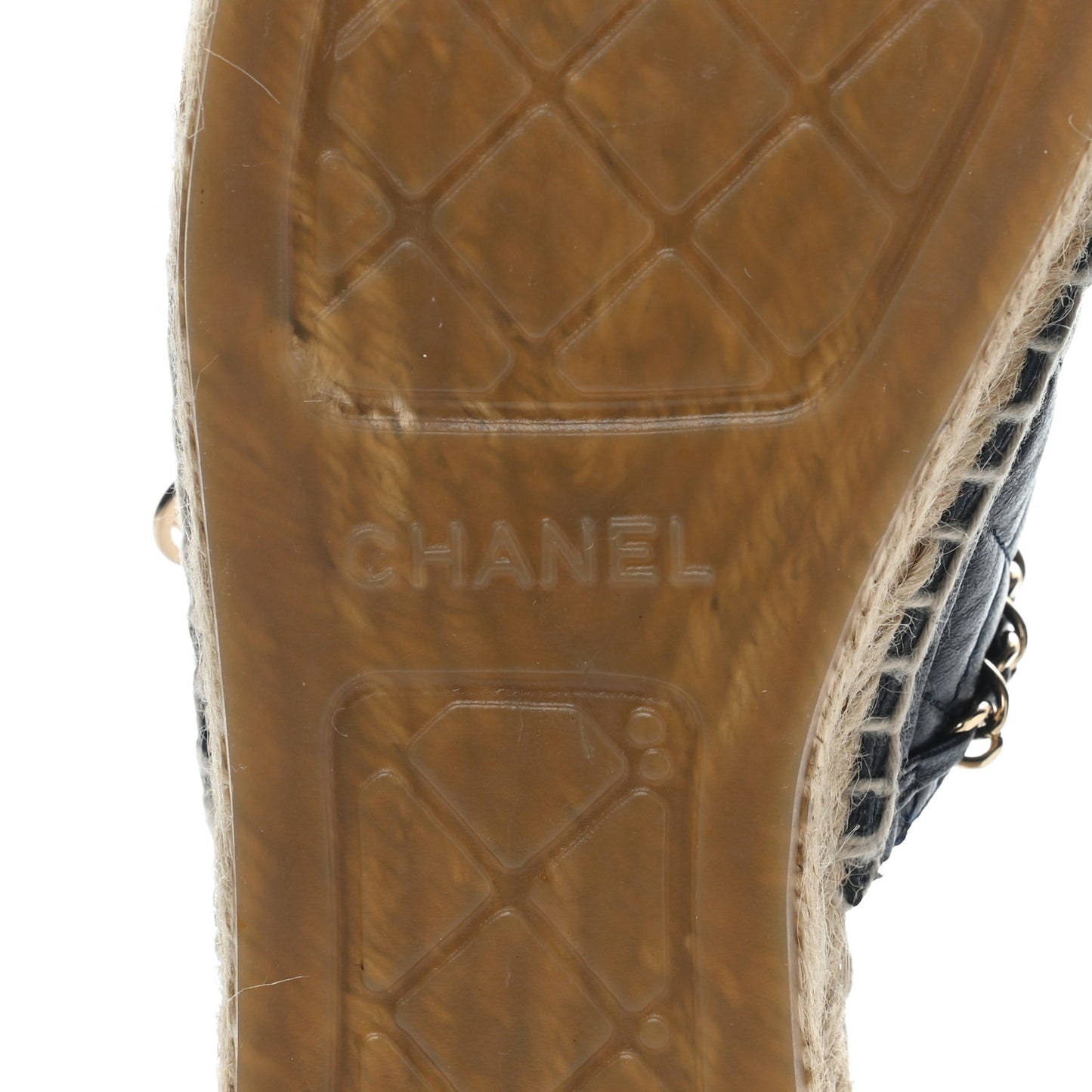 Lambskin Grosgrain Quilted CC Chain Espadrille Mules 41 Black