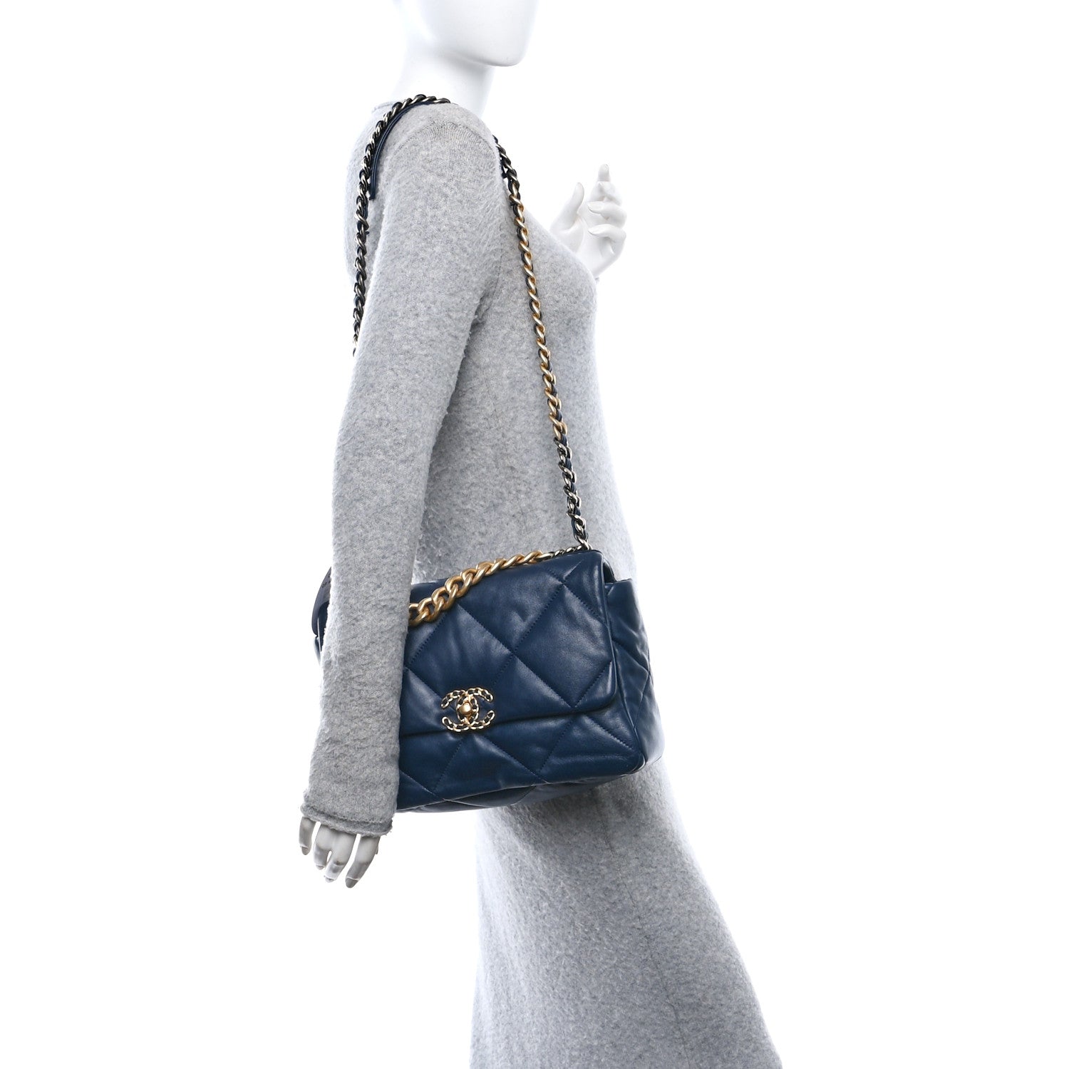 Chanel Lambskin Quilted Large Chanel 19 Flap Dark Blue 2 of 11
