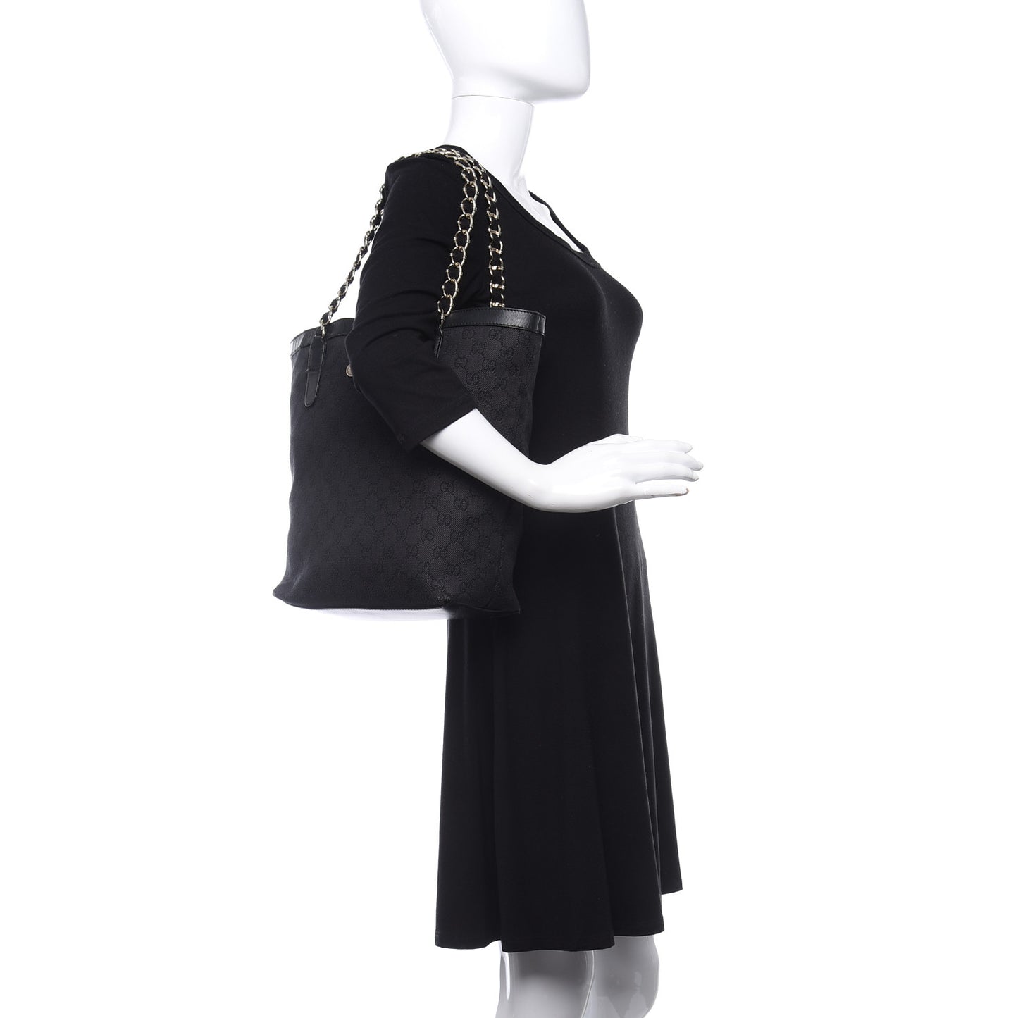 Denim Monogram Chain Bucket Tote Black