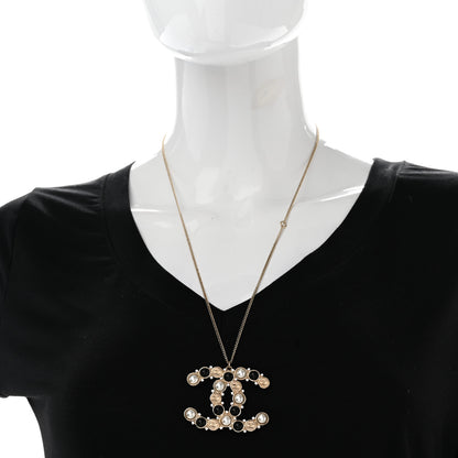 Chanel Crystal Pearl CC Chain Necklace Gold Black 2 of 7