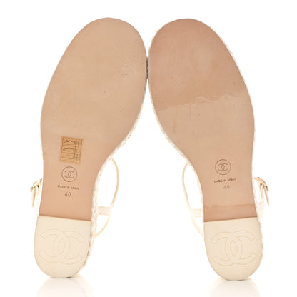 Chanel Lambskin Grosgrain CC Espadrilles Wedges 40 White Black 5 of 9