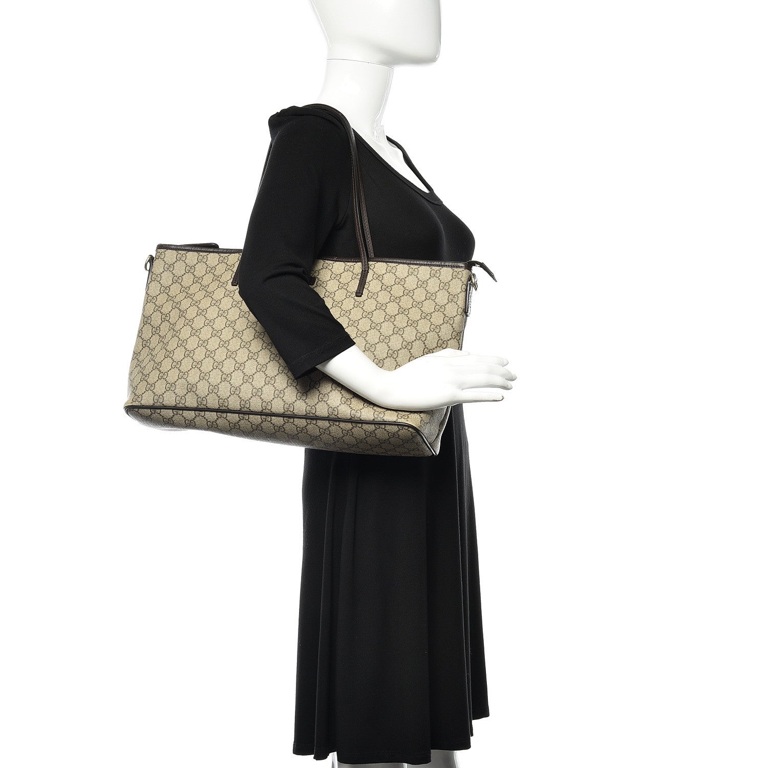 Gucci GG Supreme Monogram Medium Zippered Tote Dark Brown 2 of 19
