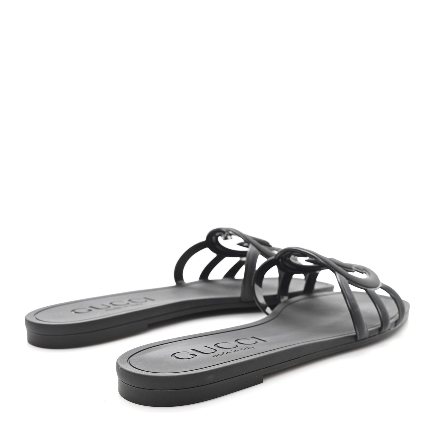 Rubber Womens Interlocking G Slide Sandals  38 Black