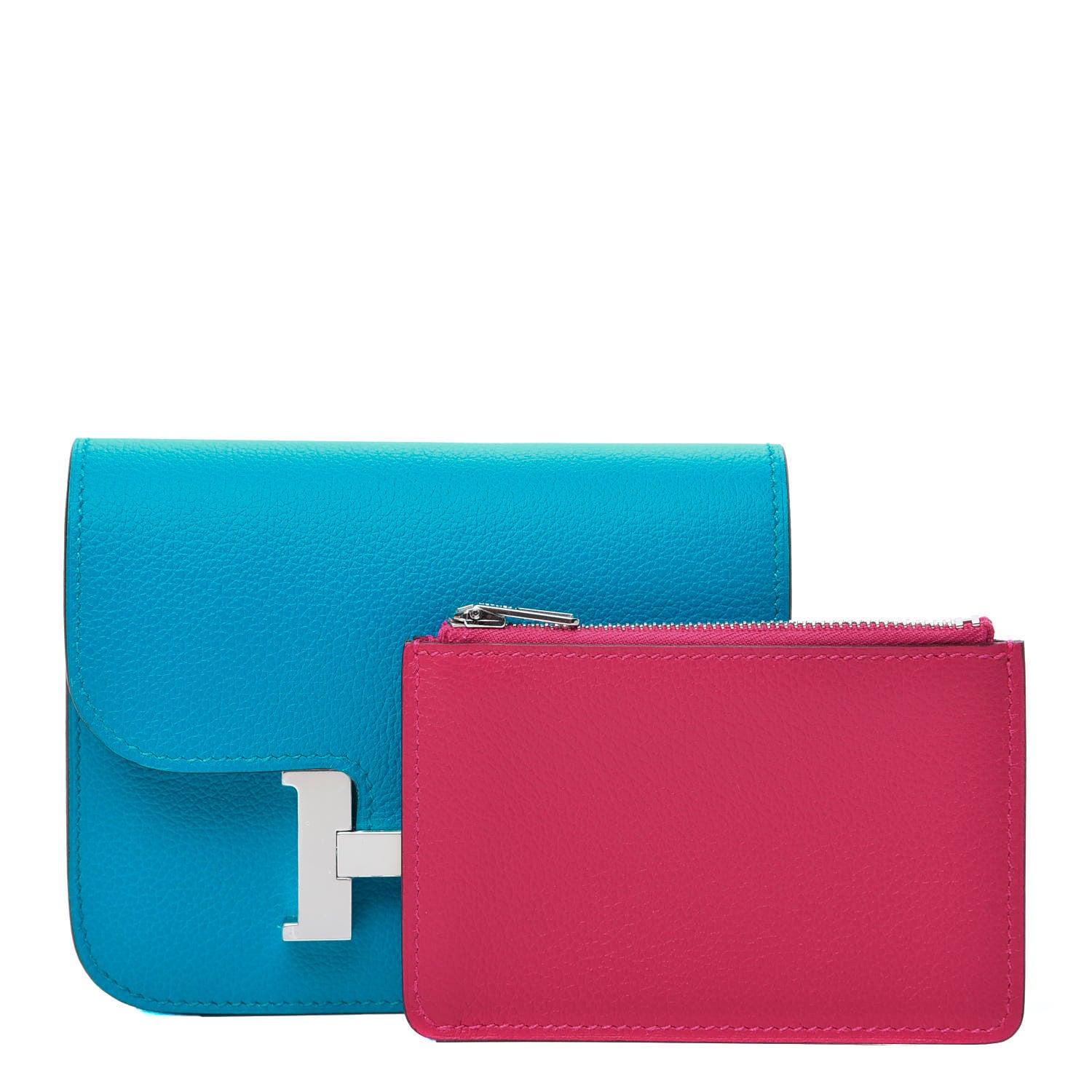 Hermes Evercolor Bi-Color Constance Slim Wallet Bleu Frida Rose Mexico 1 of 9
