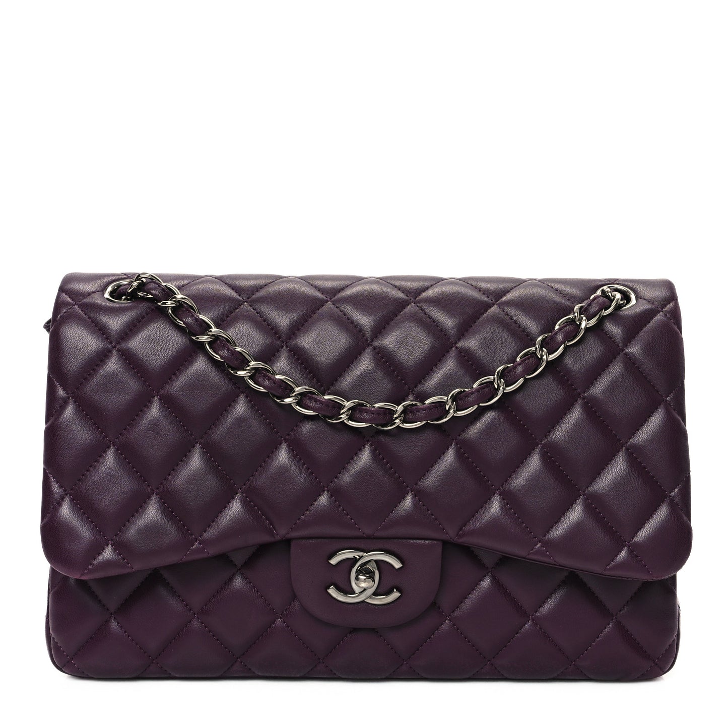 Lambskin Quilted Jumbo Double Flap Dark Purple
