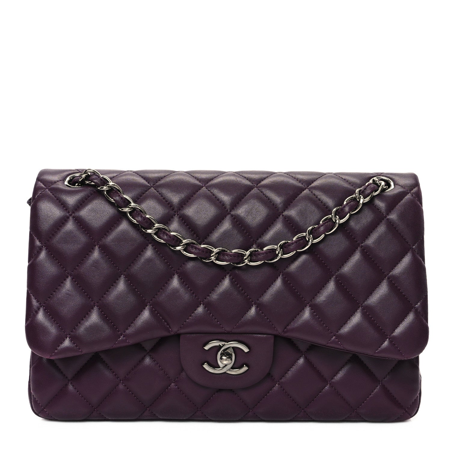 Chanel Lambskin Quilted Jumbo Double Flap Dark Purple 1 of 12