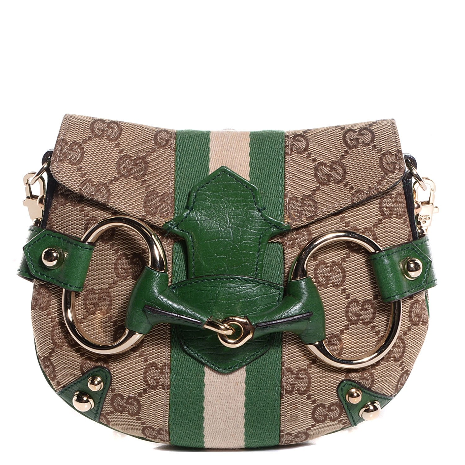 Gucci Monogram Web Horsebit Flap Bag Green 1 of 7