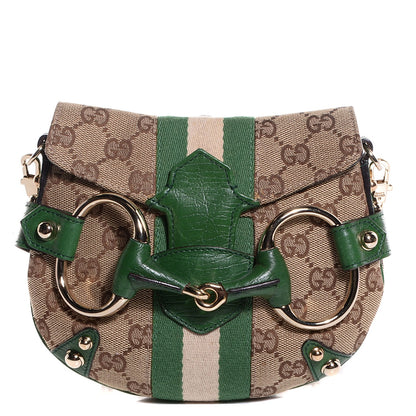 Gucci Monogram Web Horsebit Flap Bag Green 1 of 7