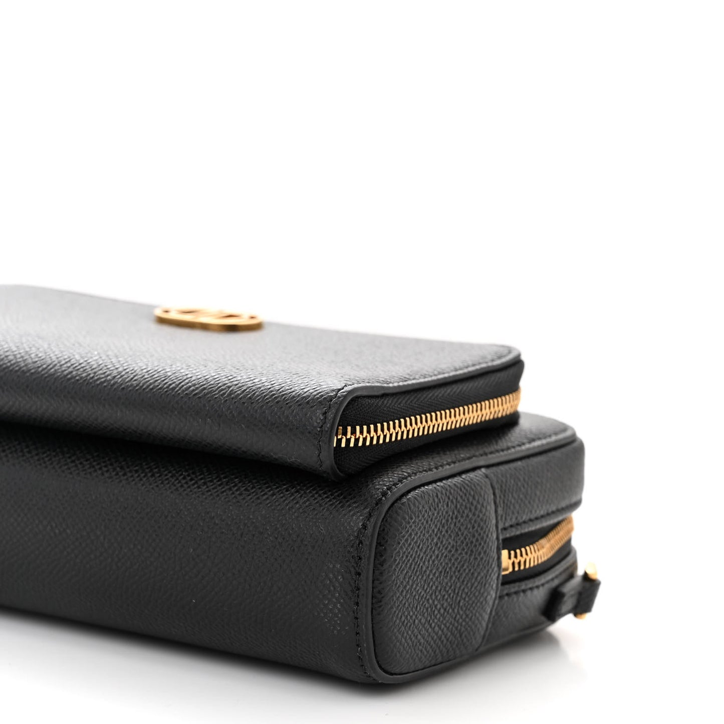 Grained Calfskin Caro Double Pouch Black