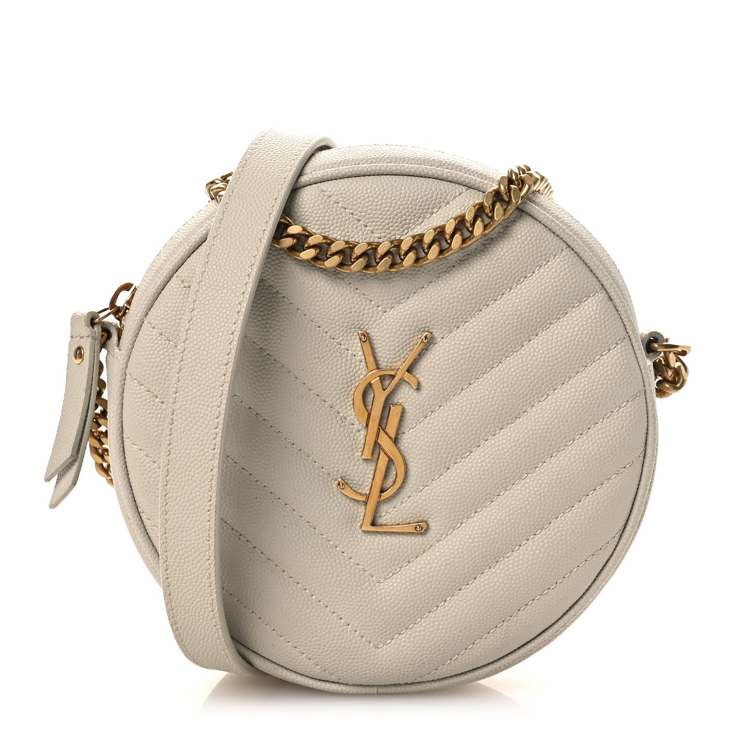 Saint Laurent Grain De Poudre Matelasse Chevron Quilted Round Vinyle Camera Bag Crema Soft 2 of 40