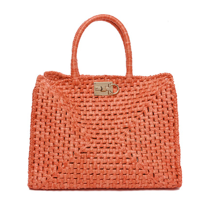 Salvatore Ferragamo Raffia L Studio Box Tote Aragosta 1 of 10
