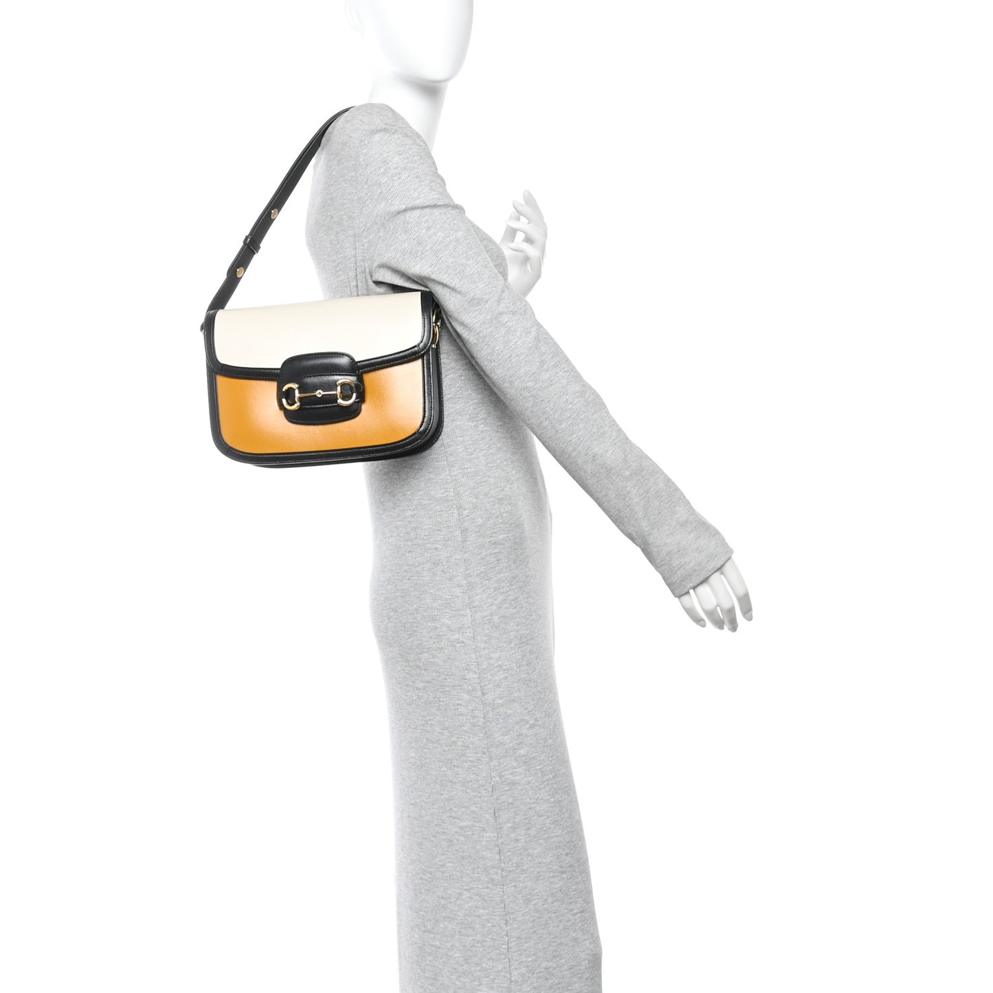 Azalea Calfskin Tri-Color Horsebit 1955 Shoulder Bag Mystic White Sun Oil Black