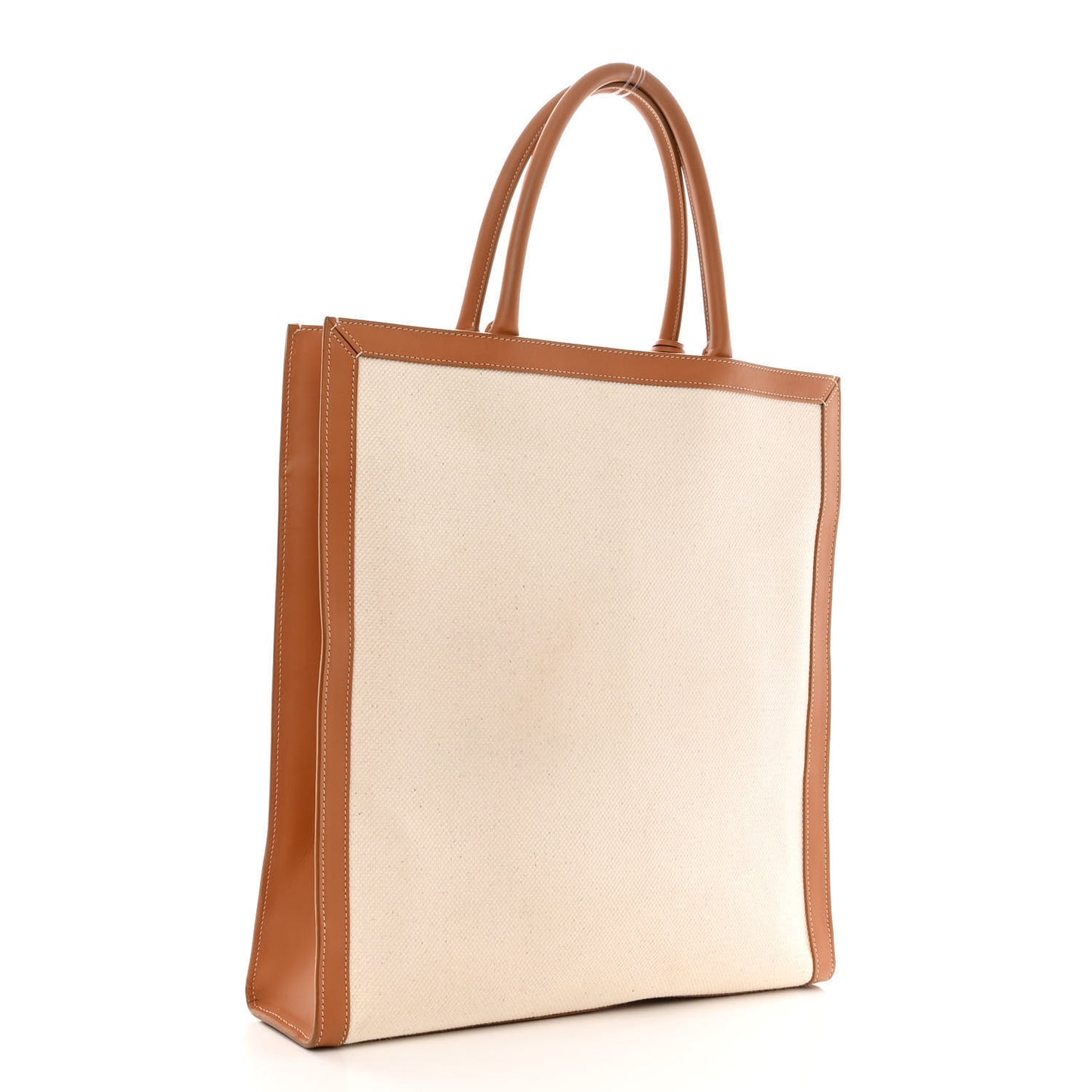 Canvas Calfskin Logo Print Vertical Cabas Natural Tan